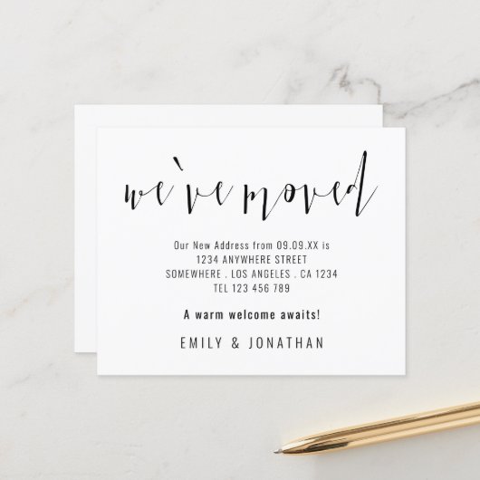 Haushaltskalligraphie: Wir haben eine neue Adresse (Vorderseite/Rückseite Beispiel)