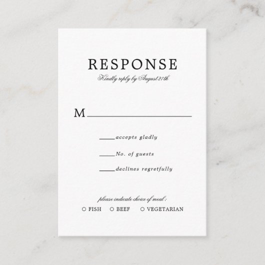 HAUSHALTSklassisch Einfache Hochzeit Rsvp Meal Ent Begleitkarte (Vorderseite)