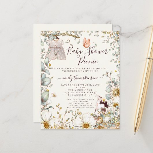 Haushaltskleid Girl Baby Dusche Picnic Einladung (Vorderseite/Rückseite Beispiel)