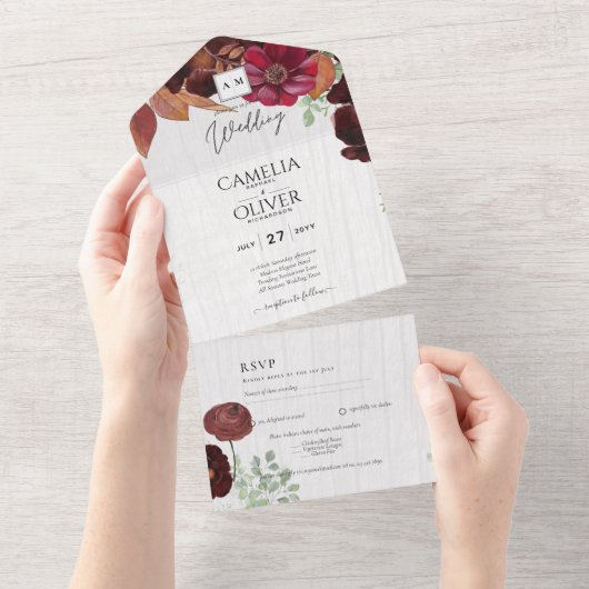 HAUSHALTSKONTROLLE 1 Rustikale Herbstmaroon Burgun All In One Einladung (Abreißen)