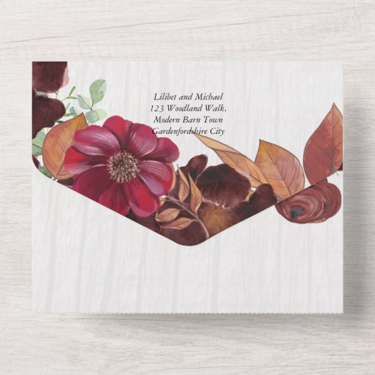 HAUSHALTSKONTROLLE 1 Rustikale Herbstmaroon Burgun All In One Einladung (Rückseite)