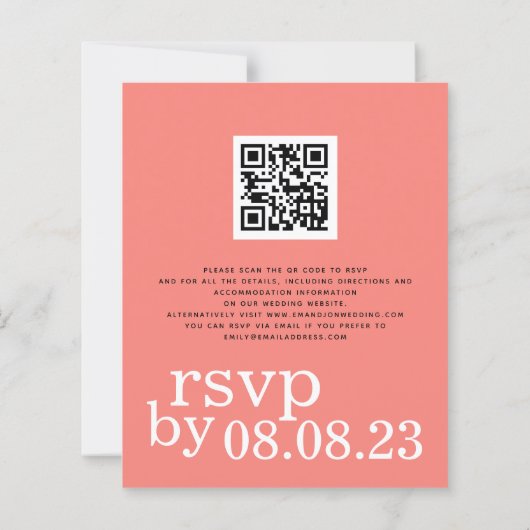 HAUSHALTSKORAL-Rose Text QR-Code Hochzeit einladen (Rückseite)