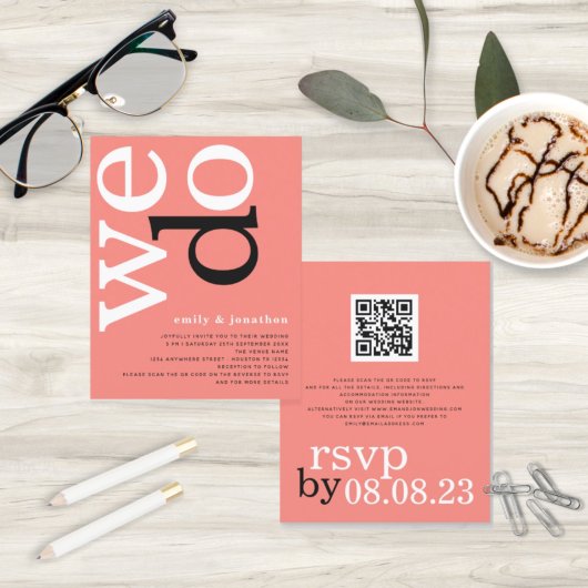 HAUSHALTSKORAL-Rose Text QR-Code Hochzeit einladen