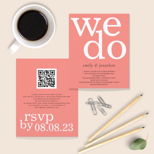 HAUSHALTSKORAL-Rose Text QR-Code Hochzeit einladen