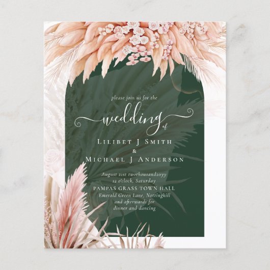 HAUSHALTSkoralle Pampas Grass Green Wedding Flyer (Vorne)