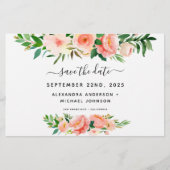 Haushaltskorallen Peach Floral Save the Date Einla (Vorderseite)