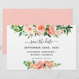 Haushaltskorallen Peach Floral Save the Date Einla