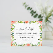 Haushaltskorallen Peach Floral Save the Date Einla (Stehend Vorderseite)