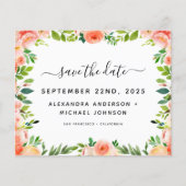 Haushaltskorallen Peach Floral Save the Date Einla (Vorderseite)