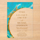 HAUSHALTSKRISE Hochzeit Türkis Gold Aquamarin Agat Acryleinladungen (Vorderseite)