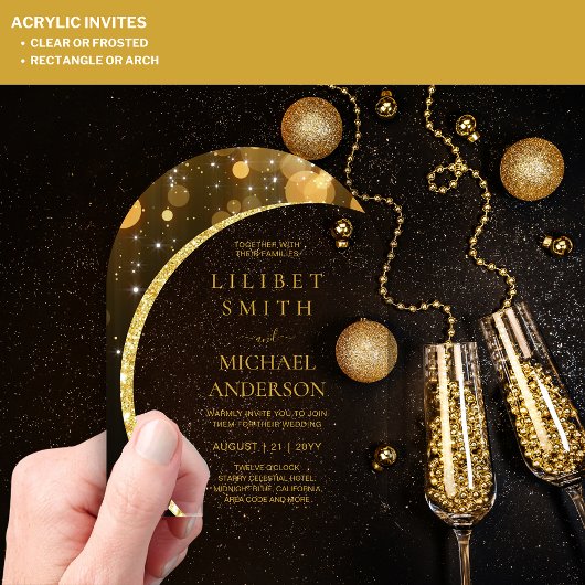 HAUSHALTSKRITERIEN Hochzeit Modernes Schwarzes Gol Acryleinladungen