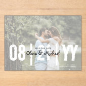 HAUSHALTSKRITISCHE Hochzeit Sichern Sie das Datum  Acryleinladungen (Vorderseite)