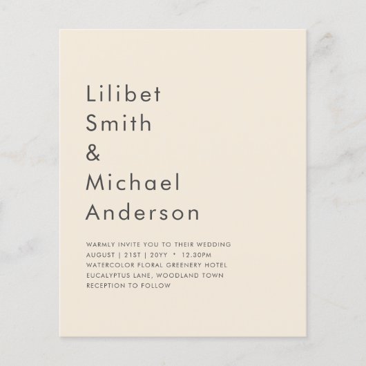 HAUSHALTSLICHTBEIGE Monochrome Hochzeit Flyer (Vorne)