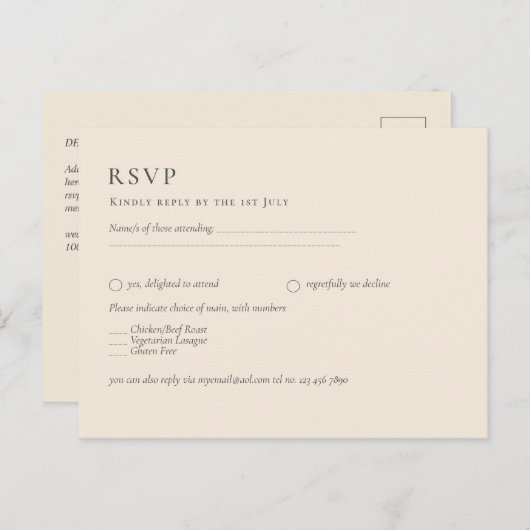 HAUSHALTSLICHTBEIGE Monochrome Hochzeit Postkarte (Vorne/Hinten)