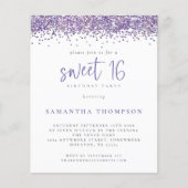 HaushaltsLila Glitzer Süß 16 Einladung (Vorderseite)