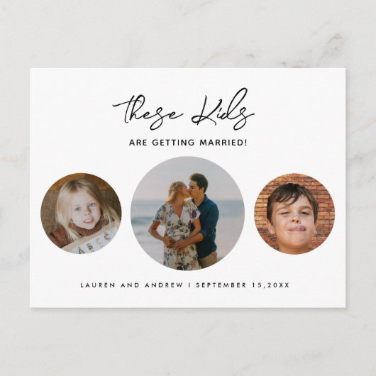 Haushaltslustige Kinder Foto Hochzeit retten Datum Ankündigungspostkarte (Vorderseite)