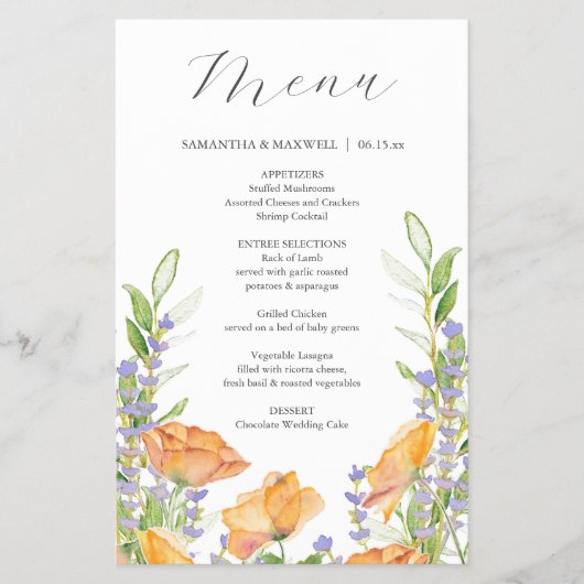 Haushaltsmenüs Wasserfarben-Wildblume Flyer (Vorne)