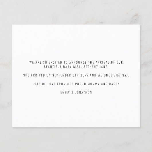 Haushaltsmittel 2 Fotos Ankündigung Ankunft Geburt (Rückseite)