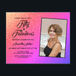 Haushaltsmittel 50 und üppig rosa Glitzer Einladun<br><div class="desc">Laden Sie Freunde und Familie zu einer 50. Geburtstagsparty mit dieser stilvollen und mädchenhaften Einladung ein. Es ist mit einem rosa und lila Glitzer ombre Hintergrund und stilvolle Typografie. Sie können das Foto durch ein eigenes ersetzen und die Details anpassen.</div>