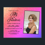 Haushaltsmittel 50 und üppig rosa Glitzer Einladun<br><div class="desc">Laden Sie Freunde und Familie zu einer 50. Geburtstagsparty mit dieser stilvollen und mädchenhaften Einladung ein. Es ist mit einem rosa und lila Glitzer ombre Hintergrund und stilvolle Typografie. Sie können das Foto durch ein eigenes ersetzen und die Details anpassen.</div>