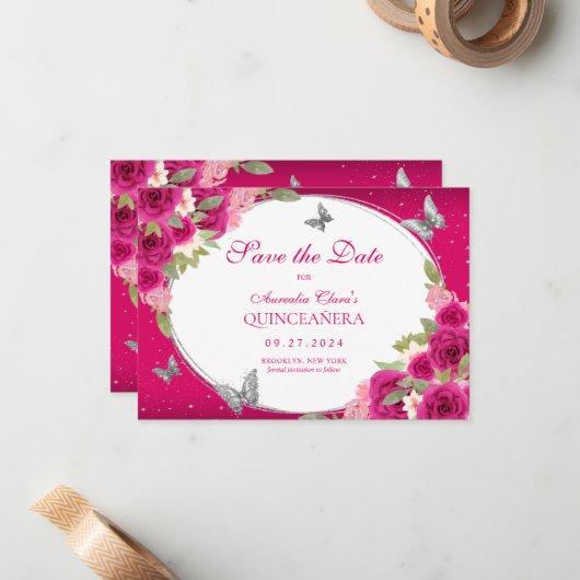 HAUSHALTSMITTEL Blumenrosa Silberschmetterling Qui Mitteilungskarte (Vorderseite/Rückseite Beispiel)