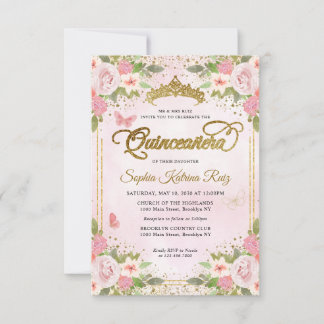 Haushaltsmittel Blumenrot Rosa Glitzer Quinceañera Mitteilungskarte