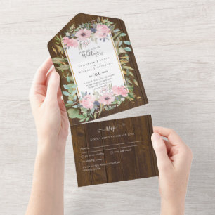 HAUSHALTSMITTEL Blush Pink Floral Wedding All In One Einladung