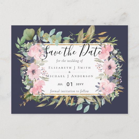 HAUSHALTSMITTEL Blush Pink Floral Wedding Postkarte (Vorderseite)