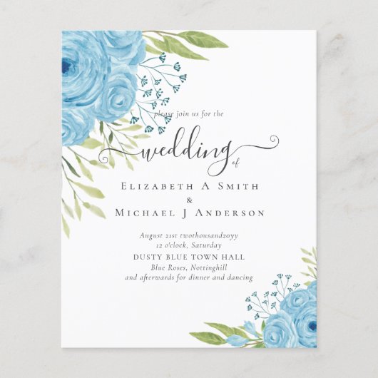 HAUSHALTSMITTEL Dusty Blue Rose Hochzeitbudget Flyer (Vorne)