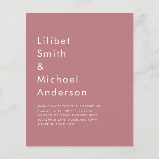 HAUSHALTSMITTEL Dusty Rose MONOCHROME Hochzeit Flyer (Vorne)