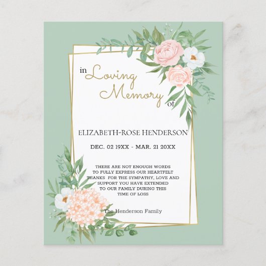 HAUSHALTSMITTEL FLORAL BEILEID MEMORIAL DANKE KART FLYER (Vorne)