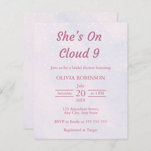 Haushaltsmittel für die Cloud Nine Bridal Dusche E (Vorne/Hinten)