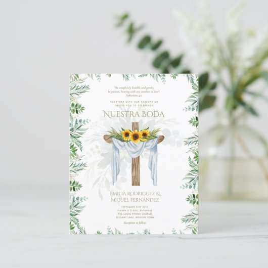 HAUSHALTSMITTEL Invitación De Boda Católica Biling (Stehend Vorderseite)