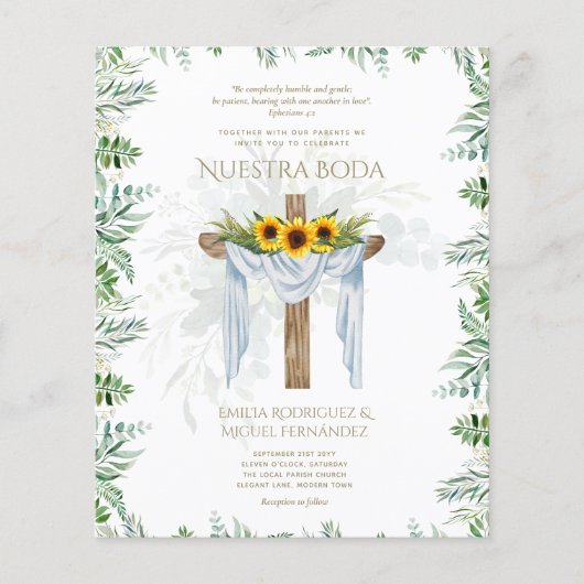HAUSHALTSMITTEL Invitación De Boda Católica Biling (Vorderseite)