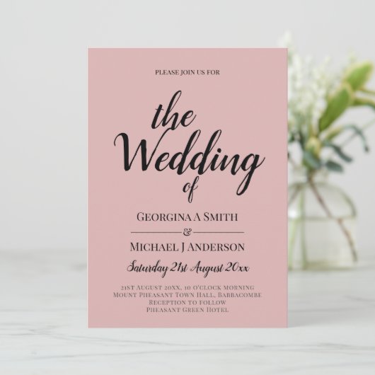 HAUSHALTSMITTEL Leichte Dusty-Rose Rosa einfarbige Einladung (Stehend Vorderseite)