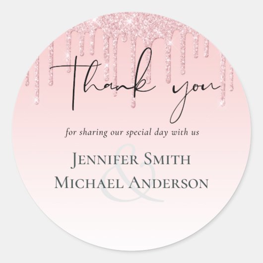 HAUSHALTSMITTEL - Pink-Glitzer-Hochzeit Runder Aufkleber (Vorderseite)