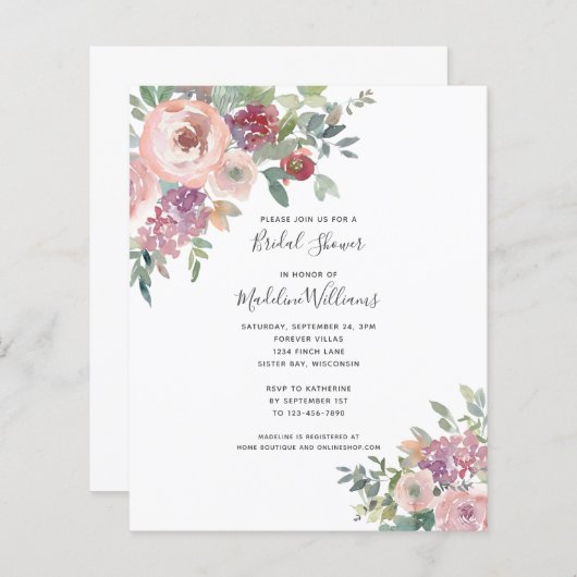 HAUSHALTSMITTEL Rose Blumendusche Einladung (Vorne/Hinten)