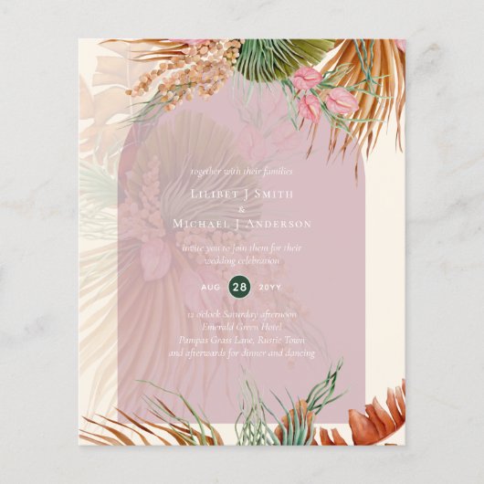 HAUSHALTSMITTEL Rose Tropische Pampas Grass Hochze Flyer (Vorne)