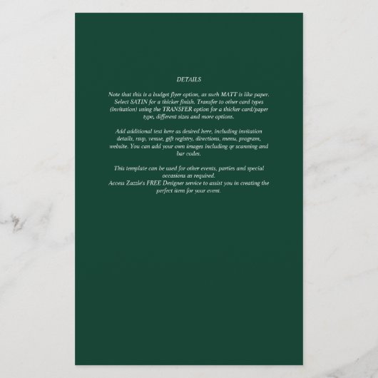 HAUSHALTSMITTEL Smaragdgrüne Monochrome Hochzeit Flyer (Hinten)