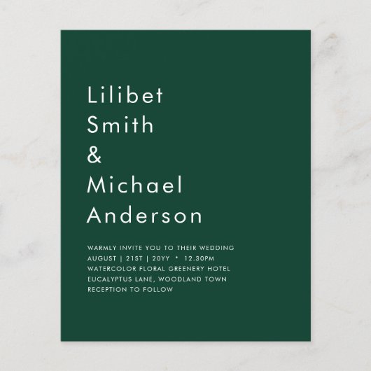 HAUSHALTSMITTEL Smaragdgrüne Monochrome Hochzeit Flyer (Vorne)