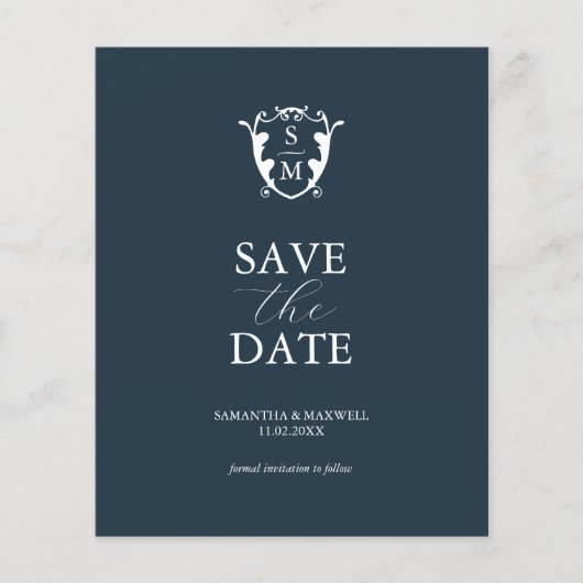 Haushaltsmonogramm Blau Save the Date Flyer (Vorne)