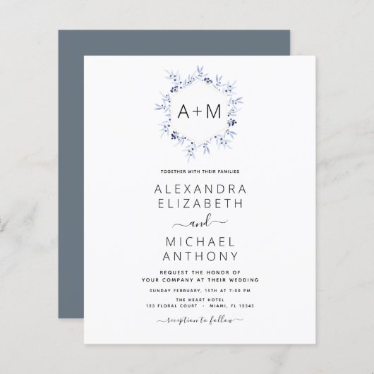 Haushaltsmonogramm Dusty Blue Floral Wedding (Vorne/Hinten)