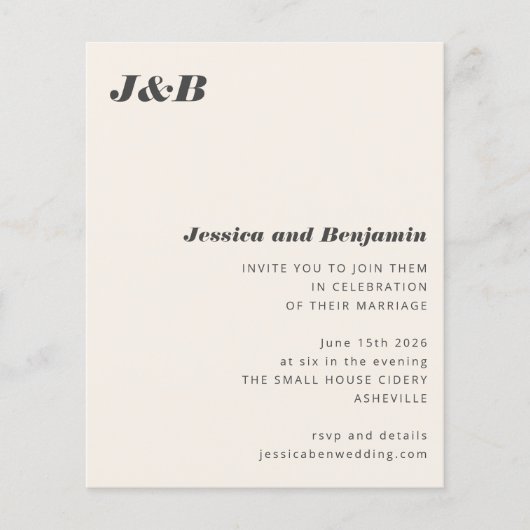 Haushaltsmonogramm Elfenbein Foto Einladung Hochze (Vorderseite)