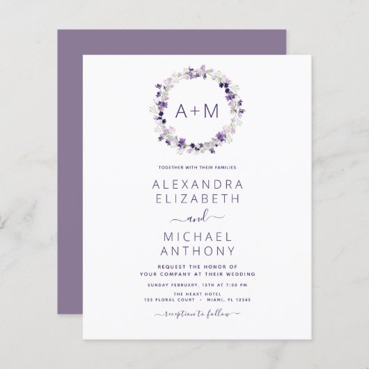 Haushaltsmonogramm floral Dusty Lila Hochzeit (Vorne/Hinten)