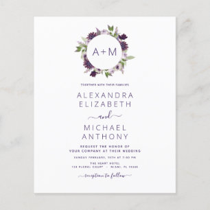 Haushaltsmonogramm floral Dusty Lila Hochzeit Flyer