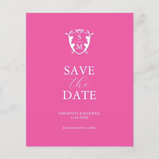 Haushaltsmonogramm Fuchsia Save the Date Flyer (Vorne)