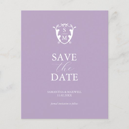 Haushaltsmonogramm Lilac Save the Date Flyer (Vorne)