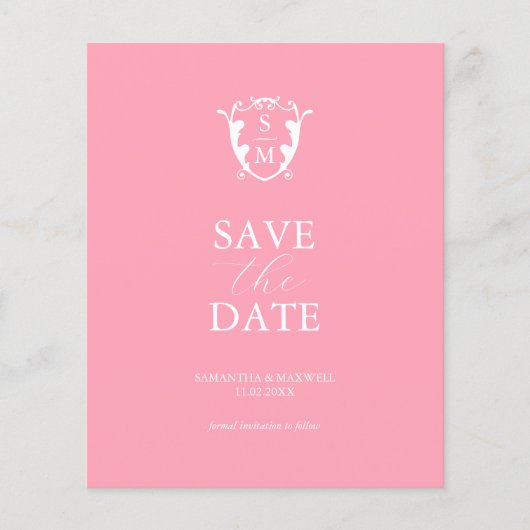 Haushaltsmonogramm Save the Date rosa Flyer (Vorne)