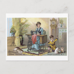 Haushaltsnähmaschine Junge mit Katzen Postkarte