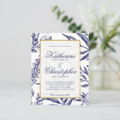 HAUSHALTSNavy Blue Gold Botanical Foto Hochzeit (Stehend Vorderseite)